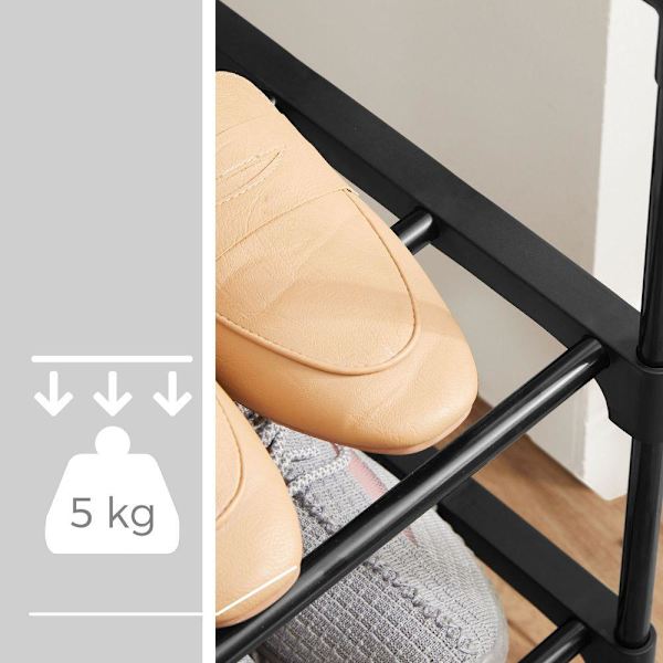 Rootz Skostativ - 3 hylder Skohylder - Skoopbevaring - Skoopbevaringsstativ - Skodisplaystativ - Metalrør/plastikforbindelser - Sort - 92 x 30,5 x 55