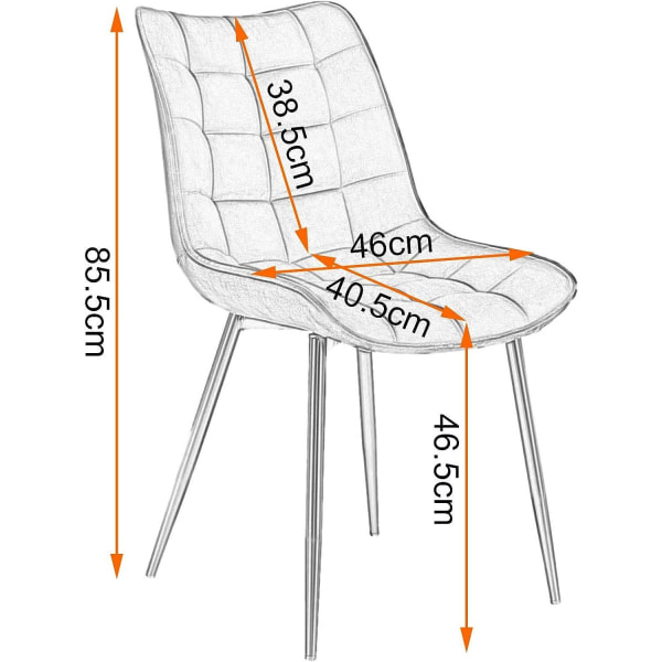 Rootz Sæt med 8 spisestuestole - Fløjlssædestole - Metalbenstole - Holdbar og langtidsholdbar - Komfortabel & Ergonomisk - Gulvbeskyttelse - 46 x 40,5