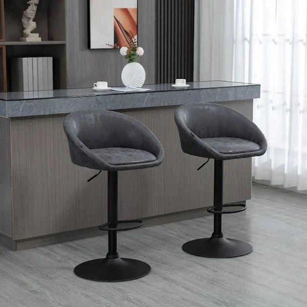 Rootz Barpall - Set med 2 barstolar - Justerbar i höjdled - 360 graders vridbar design - Grå - 57cm x 50cm x 84-104cm