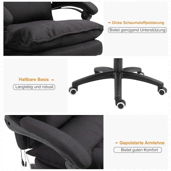 Rootz Kontorstol - Massage Kontorstol - Massagefunktion - Højdejusterbar - Nylon - Sort - 70 x 62 x 120-130 cm