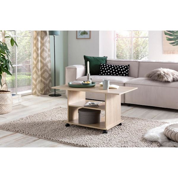 Rootz Design sofabord 95 x 51 x 54,5 cm Sonoma drejeligt med hjul - Sofabord Sofabord - Sofabord Loungebord - Sofabord med opbevaringsplads