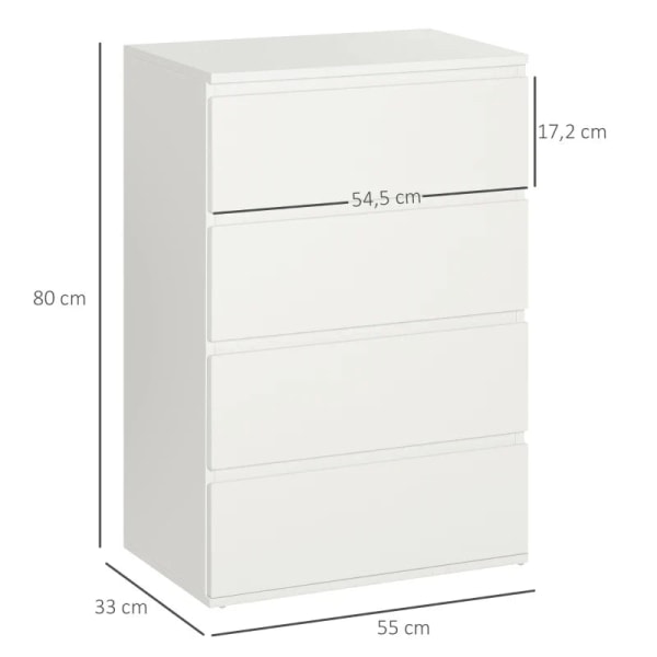 Rootz Kommode - Kommode - Skænk - Skuffekommode - Højglans - 4 skuffer - Hvid - 55 Cm X 33 Cm X 80 Cm