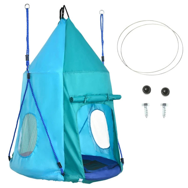 Rootz Nest Gunga med tält - Barngunga - Längdjusterbara rep - Vattentät - Lastkapacitet upp till 150 kg - Blågrön - 100L x 100W x 150H cm