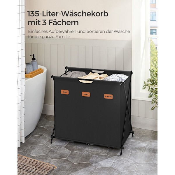 Rootz bärbar tvättkorg - hopfällbar korg - tygförvaringsfack - 600D Oxford-duk - Stålram - 70 cm x 40 cm x 66 cm