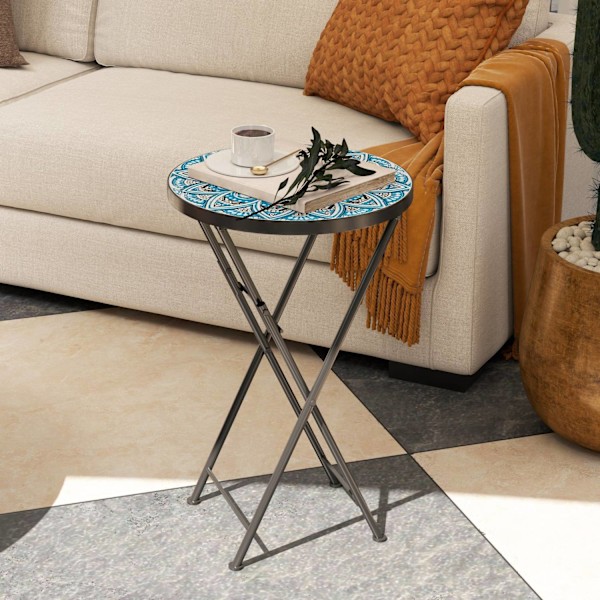Rootz Mosaic Garden Bord - Foldbar terrassebord - Runde gårdhaveborde - Rumbesparende design - Ø35,5 x 55 timer cm