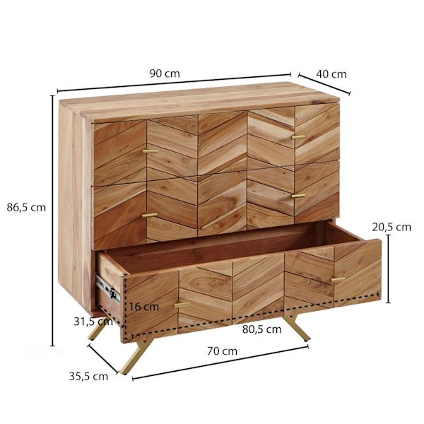 Rootz Skänk - Massivträ Acacia - Metall - Byrå - 3 lådor - 90 x 86,5 x 40 cm - Brun