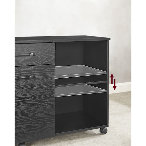 Rootz Rolling Container - Säilytyskärry - Järjestäjä - Lastulevy ja metalli - 40 cm x 80 cm x 66 cm - Musta puunsyypinnalla - Kevyt - Helppo koota - S