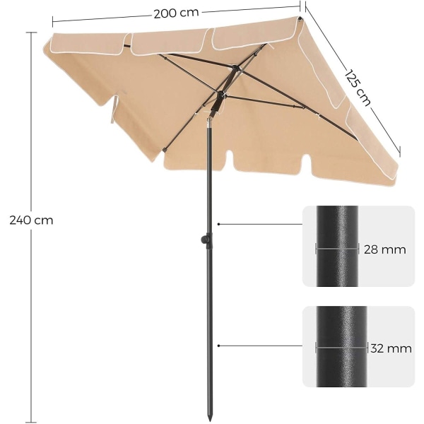 Rootz Parasoll - Rektangulärt - Trädgårdsparasoll - Bärväska - Stativ - Taupe - 2 x 1,5 m