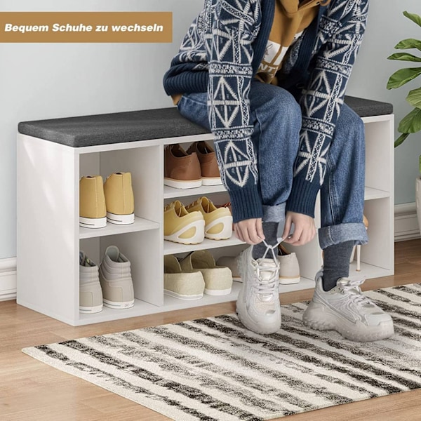 Rootz skostativ med sæde - Entrébænk - Skoorganisator - Rigelig opbevaring, komfortabel pude, nem vedligeholdelse - 103,5 cm x 48 cm x 30 cm