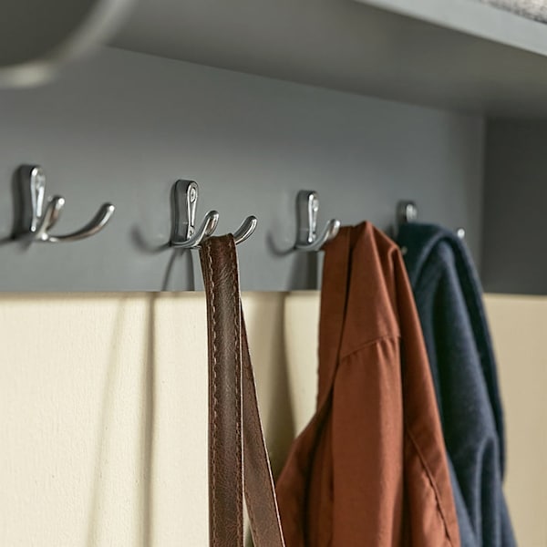 Rootz väggklädhängare med förvaring - Klädkrok - Hallarrangör - Inkluderar 3 vikbara fleeceboxar - 5 metallkrokar - Enkel montering - 100 cm x 31 cm x