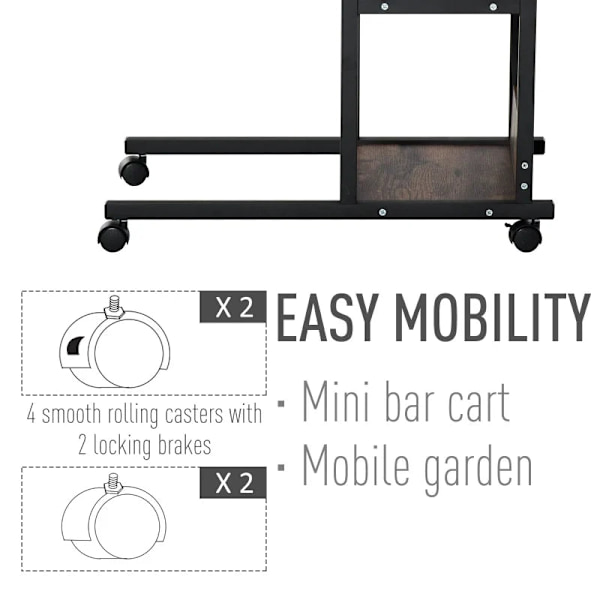 Rootz Sidebord - Sofabord med hjul - Højdejusterbart - Natbord med 2 nederste hylder - Sofabord - Spisestue - Stue - Metal - Brun - 80 x 40 x 72-82 cm