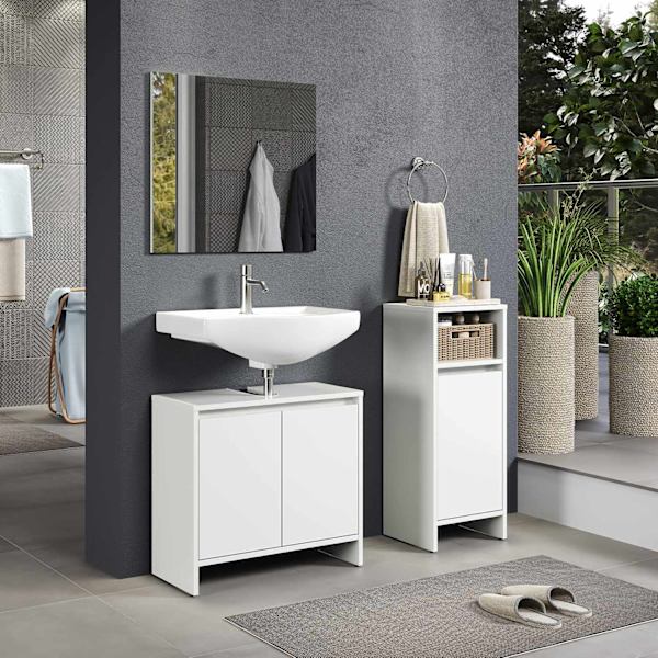 Rootz Basic Bathroom Set - Bath Ensemble - Vanity Collection - Restroom Suite - Washroom Set - Lavatory Combo - Toilet Furniture - White - 107 x 164 x