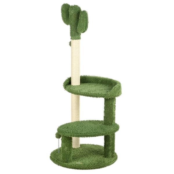 Rootz PawHut Cat Tree - Kaktusdesign - Kattskrapstolpe - Cat Activity Center - Slitstark spånskiva - Mjukt tygöverdrag - 2 lekbollar - 49 cm bas x 111