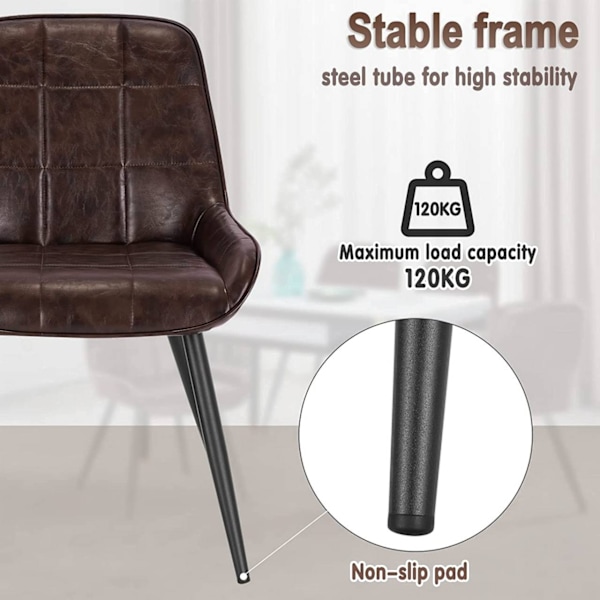 Rootz matstolar Set med 6 - Stoppad köksstol - Stolar i konstläder - Böjt ryggstöd - Metallben - Ergonomisk design - 38cm x 43cm x 81,5cm