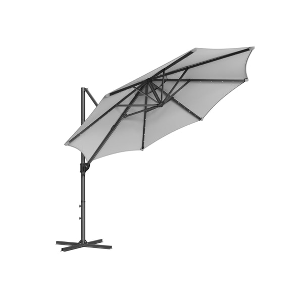 Rootz Cantilever Paraply - Uteplatsparaply - Utomhusparaply - Stålram - 180 g/m2 Polyester - Ø 300cm - 240cm Höjd - Dove Grey - 15,3kg - Solpanel - Cr