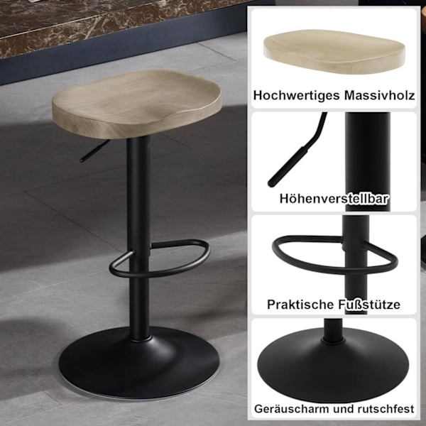 Rootz barpall i trä - Vridbar pall - Ergonomisk pall - Justerbar i höjdled - Sits i massivt trä - 41,5 cm x (60-81 cm) x 31,5 cm