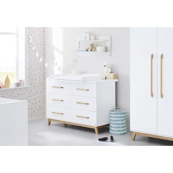 Rootz Riva Erittäin leveä muuttuva yksikkö - Baby Dresser - Taimitarhan järjestäjä - Säädettävä ja irrotettava - 140 cm x 78/58 cm x 105cm