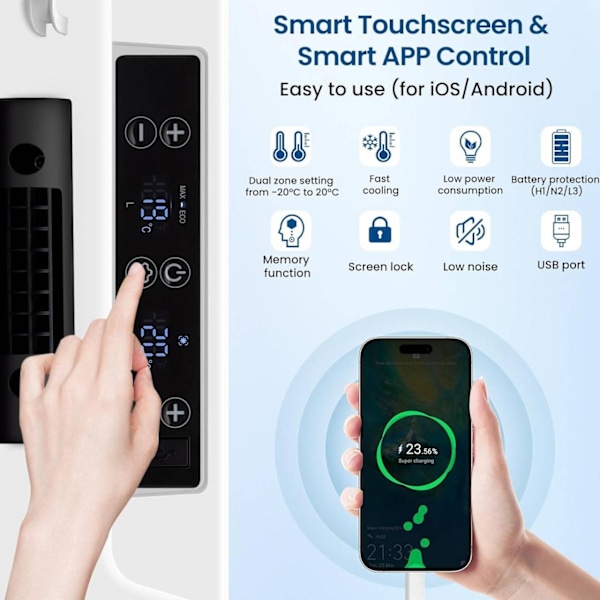 Rootz kompressorkylbox - Bärbart kylskåp - Campingkylskåp - 30/40/50 L Kapacitet - Dubbelzon - Batteriskydd - 2 zoner - APP-kontroll - Eco/Max-läge -