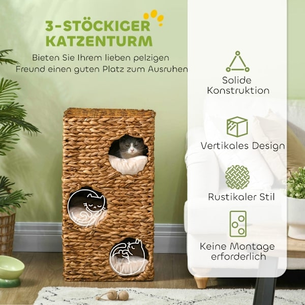 Rootz Cat Tower - Kattekradsestolpe - Cat Condo - Vandhyacint - Multi-level - Vaskbare puder - 40cm x 31cm x 76cm
