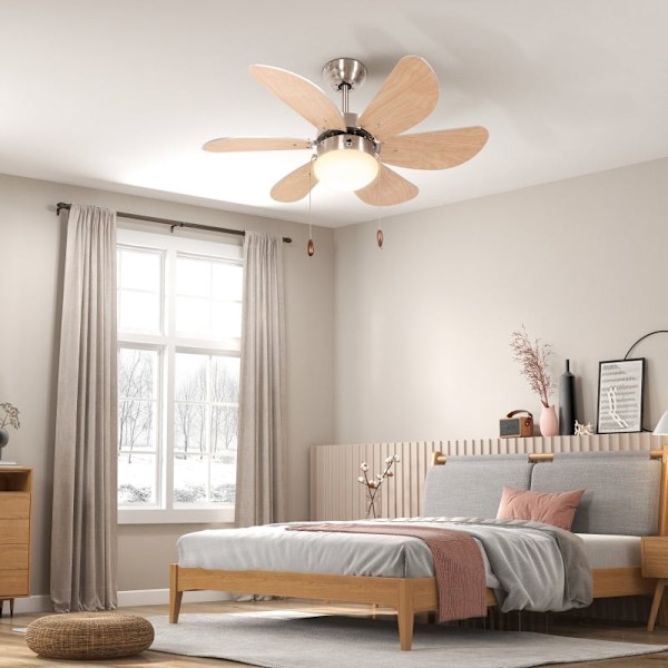 Rootz takfläkt med ljus - Kedjedragbrytare - 3 hastigheter - Energieffektiv belysning - Mångsidigt luftflöde - Tyst drift - 76 cm x 76 cm x 41,5 cm -