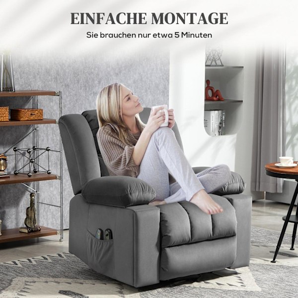 Rootz Electric Riser Chair - Reclining fåtölj - Power Lift Chair - USB -portar, massage & värme - 101 cm x 93 cm x 104 cm