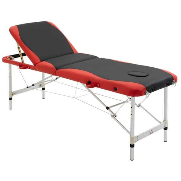 Rootz hopfällbara massagebänk - kosmetiska bord - höjdjusterbart massagebord med nackstöd - massagesäng - aluminiumskum - plast - svart + röd - 215 x