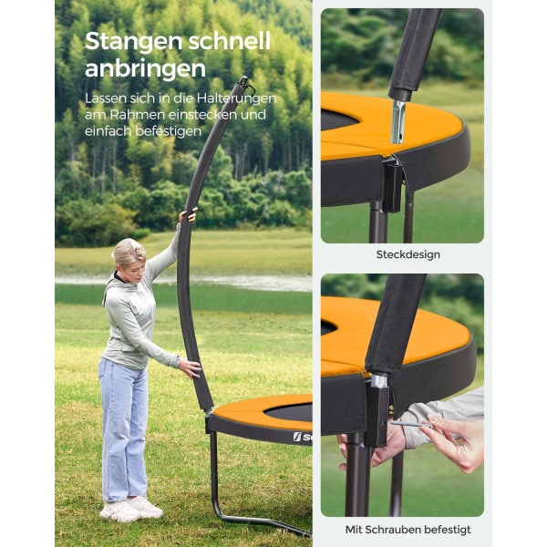 Rootz 305cm studsmatta - Trädgårdstrampolin - Fitnessstudsmatta - Galvaniserad stålram - Skyddsnät - EPE-skumstoppning - 305cm x 76cm - Svart-Orange