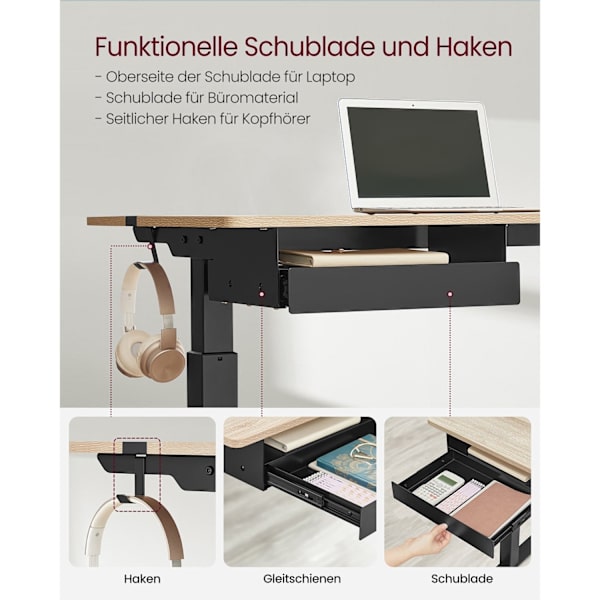 Rootz Elektriskt stående skrivbord - Sit Stand Skrivbord - Justerbar höjd Skrivbord - Greige Svart - Spånskiva stål - Tyst drift - Snabb justering - H