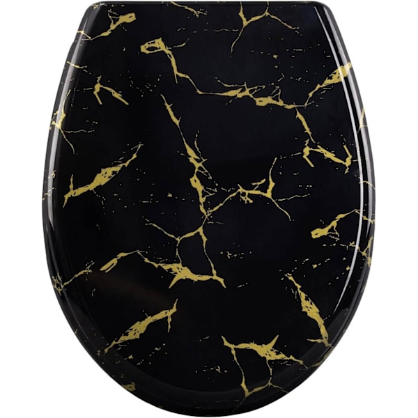 Rootz Soft Close Toalettsits - Ovalt O-format toalettlock - Duroplast - Guldglitter - 37,1 cm x 45,5 cm - Tyst stängning - 175 kg Kapacitet
