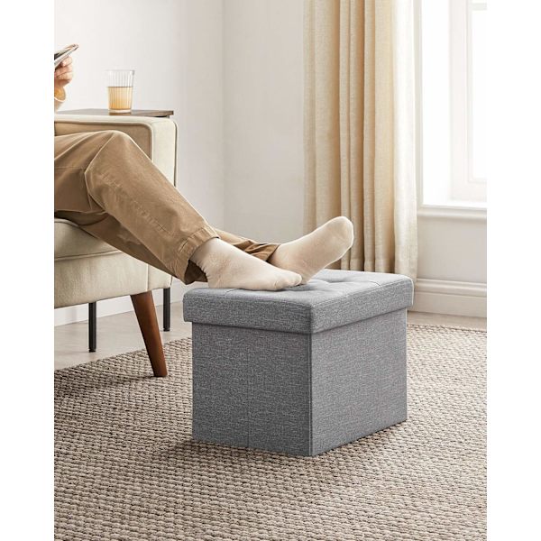 Rootz-sædebrystopbevaring Ottoman - Fodstøtte - Opbevaringsbænk - Holdbar imiteret linned - 31 cm x 41 cm x 31 cm