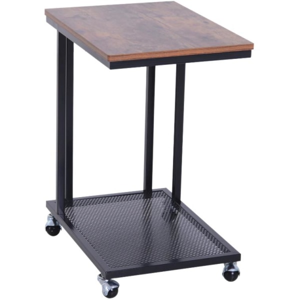 Rootz Sidebord - På hjul - C-Shape - Opbevaringshylde - Stål - MDF - Sort-brun - 51 x 36 x 61 cm