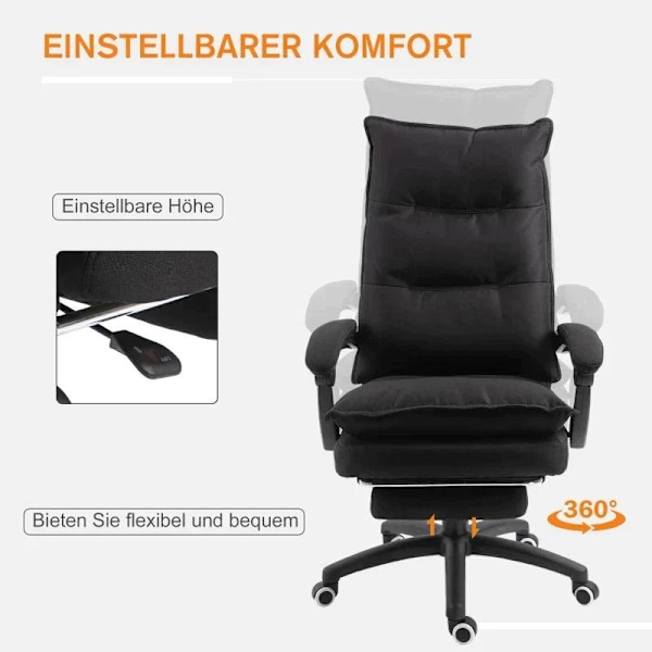 Rootz Kontorstol - Massage Kontorstol - Massagefunktion - Højdejusterbar - Nylon - Sort - 70 x 62 x 120-130 cm