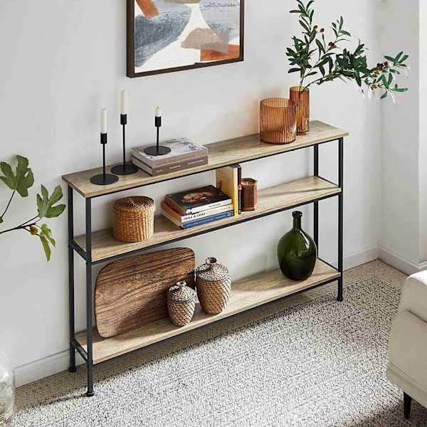 Rootz Console Pöytä Eteisen Pöytä Olohuoneen Pöytä Sohvapöytä Kapea sivupöydän päätypöytä 3 hyllyllä-L120 x S20 x K77cm