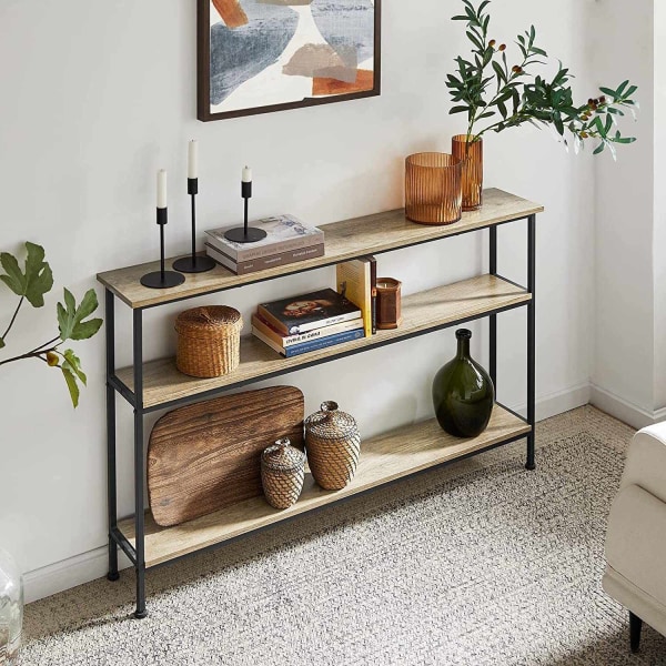 Rootz Konsol Bord Hall Bord Stue Bord Sofabord Smalt Sidebord Endebord med 3 hylder-B120 x D20 x H77cm