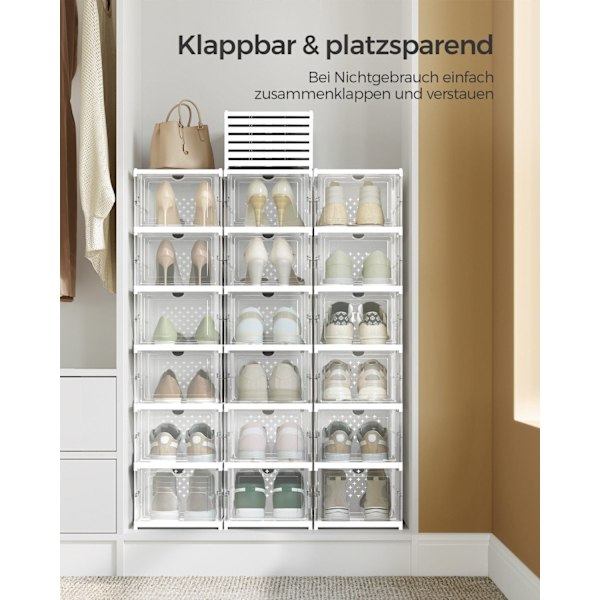Rootz Cloud White Shoe Cabinet Sæt - Sammenklappelig skoorganisering - Opbevaringsløsning - PP og PS plastik - 35,5 cm x 25,5 cm x 105 cm