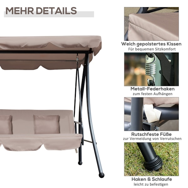 Rootz Hollywood Swing med liggende funktion - udendørs sofa - Patio seng - Høj komfort - 200 cm x 125 cm x 170 cm