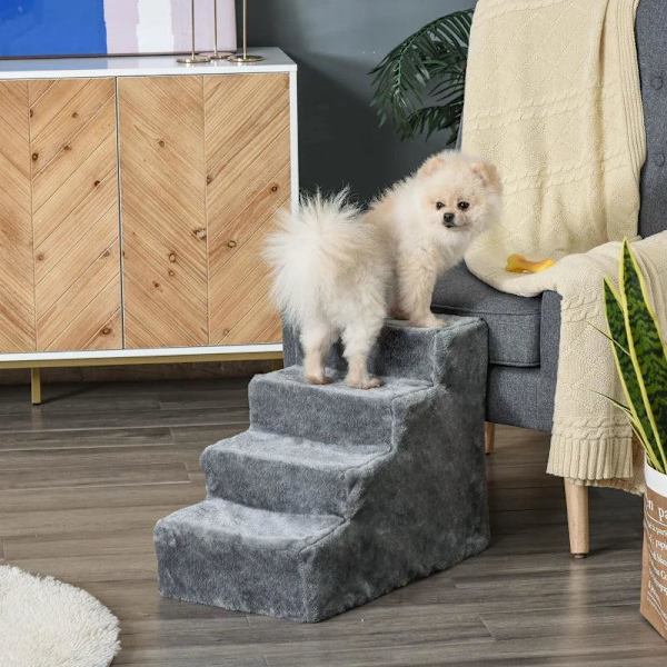 Rootz Pet Stairs - Hundramp - Katttrappa - Hundtrappa - Djurtrappa - Avtagbart överdrag - Grå - 60 x 35 x 44 cm