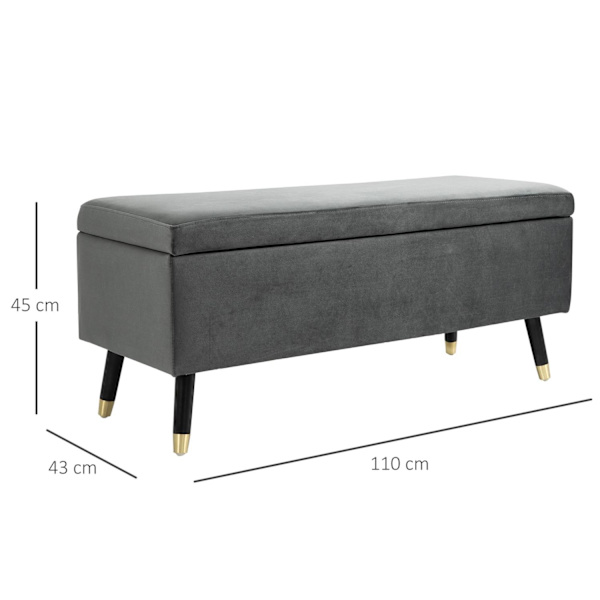Rootz Hocker - Taburet - Skobænk - Opbevaringsboks - Gummitræ - Antracit - Grå - Stof - 110 x 43 x 45 cm