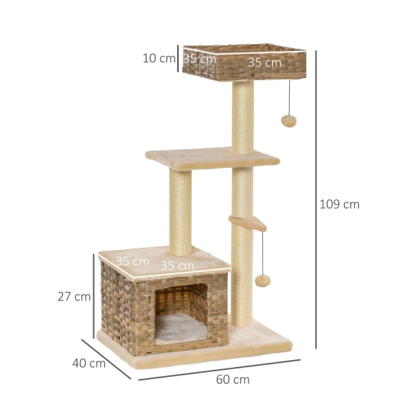 Rootz cat tree crab pos - Brun, Beige - Konstruerat trä, plysch, Sisal - 23,62 cm x 15,74 cm x 42,91 cm