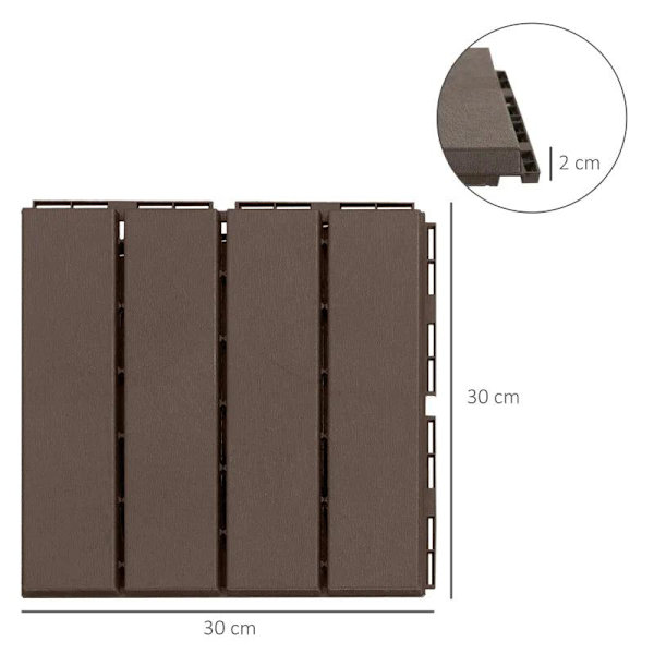Rootz patiolaatat - Lattialaatat - 9 lattialaatan sarja - Napsautusmekanismi - Puun syyt - PP-muovi - Ruskea - 30 x 30 x 2 cm