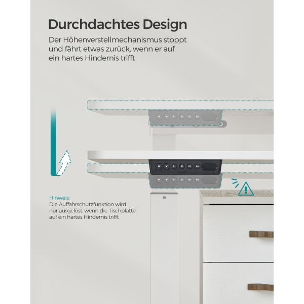 Rootz elektrisk stående skrivebord - Justerbart skrivebord - Sit Stand Skrivebord - Spånplade stålramme - 60cm x 120cm x (72-120)cm - White-Dove Grå -