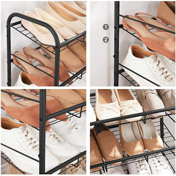 Rootz Skoställ - Skoorganisator - 3 nivåer - Max 12 par skor - Stål - Svart - 68,5 x 27,5 x 49,5 cm