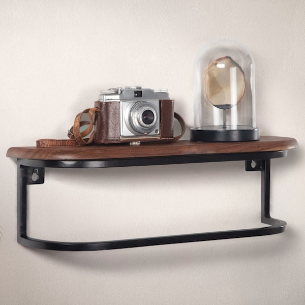 Rootz Modern Industrial Væghylde - Flydende hylde - Massivt træ - Metalramme - Opbevaringsplads - Håndlavet - Unik - 50 cm x 15 cm x 13 cm
