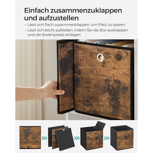 Rootz 6 Pack Storage Box Set - Vintage ruskea-musta - Pahvin järjestäjä - Kuitukangaslaatikko - Oxfordin kangassäiliö - Kevyt - Kestävä - Tilava - 26
