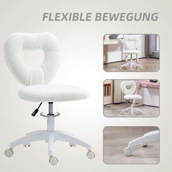 Rootz Desk stol - Kontorsstol - Hjärtformat ryggstöd - Mysig Teddy Fleece - 45 cm x 56 cm x 78-88 cm