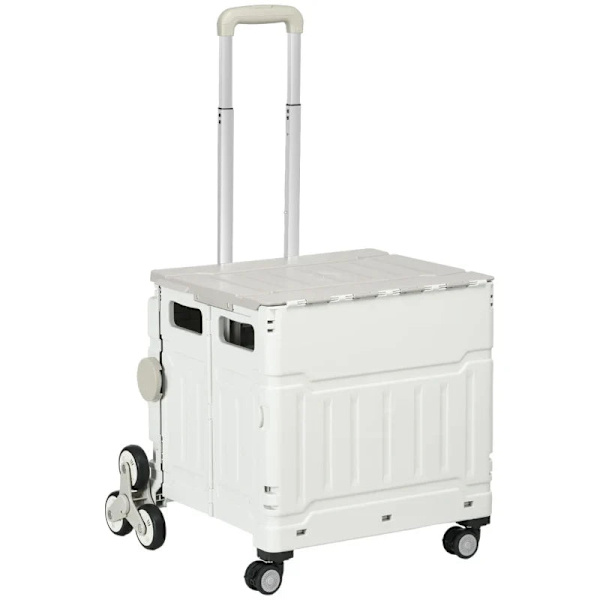Rootz Shopping Trolley - Trappeklatrer - Foldbar - Teleskophåndtag - Belastningskapacitet op til 65 kilo - Hvid - 52W x 48D x 100H cm