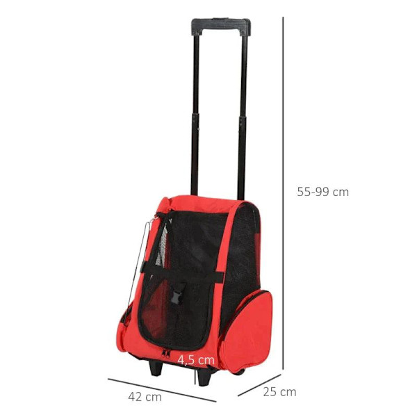 Rootz Dog Carrier - Lemmikkien reppu - 2-in-1 -malli - Jatkettava kahva - Sivutaskut - Punainen - 42 x 25 x 55 cm