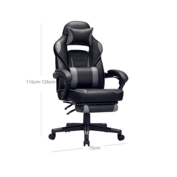 Rootz Gaming tuoli - Työtuoli - Kääntyvä tuoli - Jalkatuki - Niskatuki - Ristiselän pehmuste - Ergonominen - Korkeussäädettävä - Musta - 67 x 66 x (11