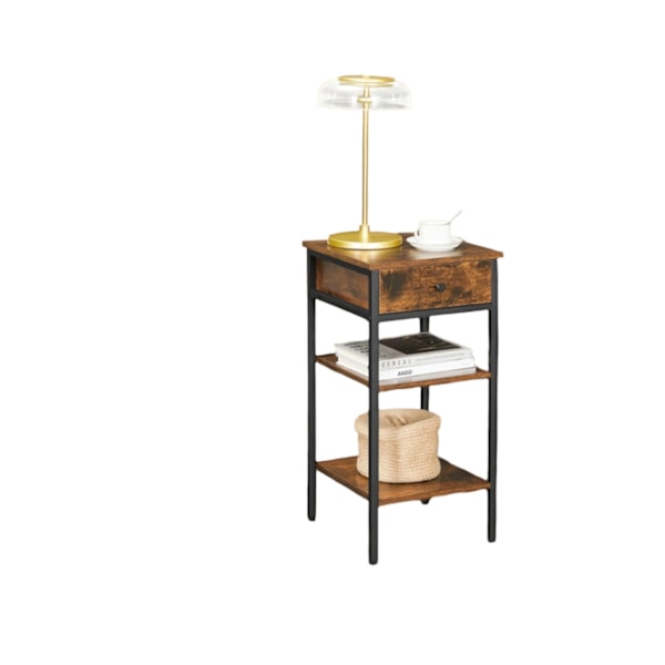 Rootz Bedside Table - Side Bord - Skuffe - Open Rum - Vintage Brown Black - Robust stålramme - 35 x 35 x 70 cm