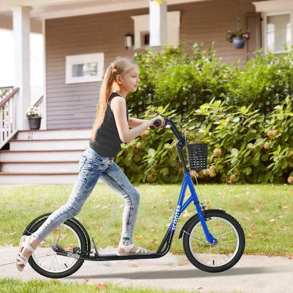 Rootz Scooter - Børnescooter - Børnescooter - Højdejusterbar - Oppustelig hjulbremse - Kurv - Kopholder - Stænkskærm - Blå/Sort - 139 cm x 58 cm x 96